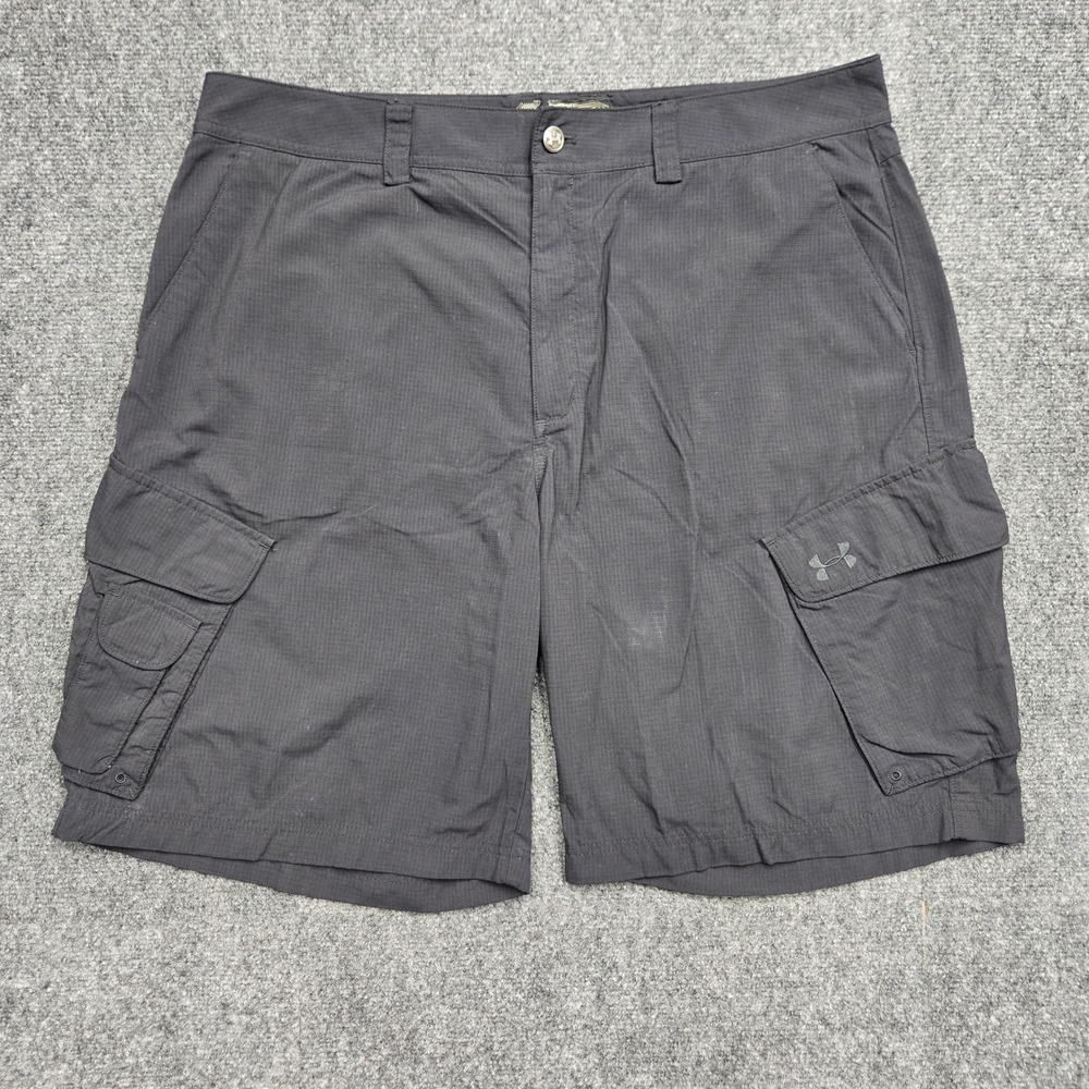 Under Armour Mens Size W38 Black Ripstop Cargo Shorts Hiking Fishing Activewear